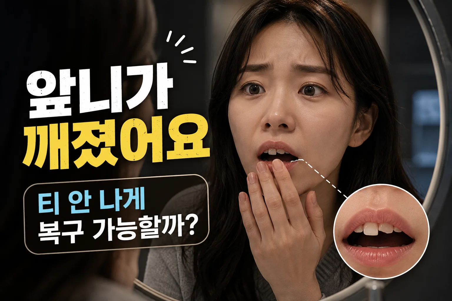명지동 치과 | 앞니가 깨졌어요 — 레진·크라운 티 안 나게 복구하는 방법 총정리 (2026)
